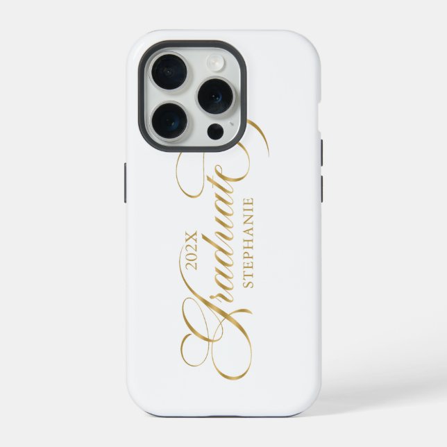 Graduate Elegant Gold Script Typography iPhone Case (Back)