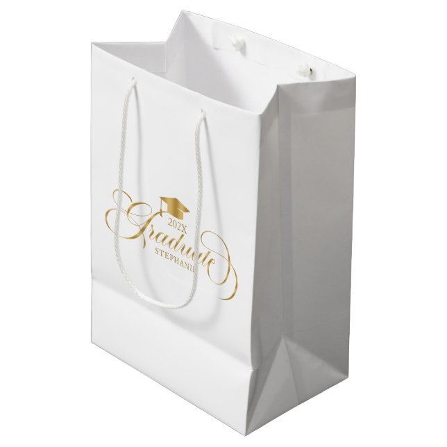 Graduate Elegant Gold Script Typography Medium Gift Bag (Front Angled)
