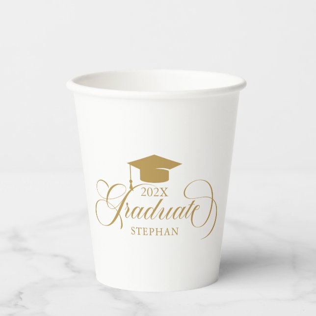 Graduate Elegant Gold Script Typography Paper Cups (Front)