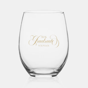 Graduate Elegant Gold Script Typography Stemless Wine Glass