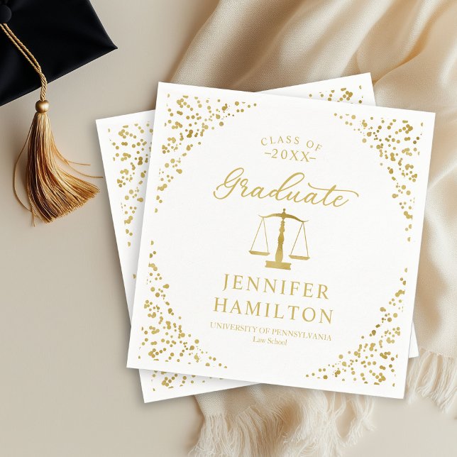 Graduate Elegant Gold White Law School Graduation Napkin (Creator Uploaded)