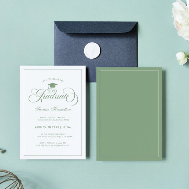 Graduate Elegant Green White Script Typography Invitation (Creator Uploaded)
