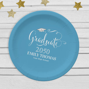Graduate Elegant Modern Trendy Simple Teal Paper Plate