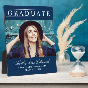 Graduate Elegant Navy Photo Keepsake Plaque