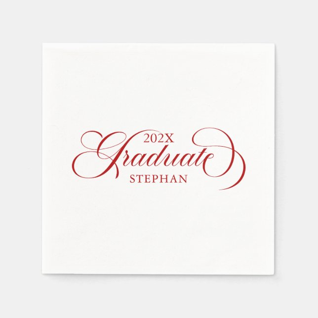 Graduate Elegant Red Script Typography Napkin (Front)