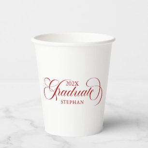 Graduate Elegant Red Script Typography Paper Cups