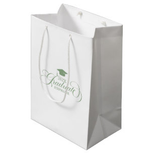 Graduate Elegant Sage Green Script Typography Medium Gift Bag