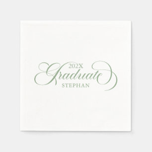 Graduate Elegant Sage Green Script Typography Napkin