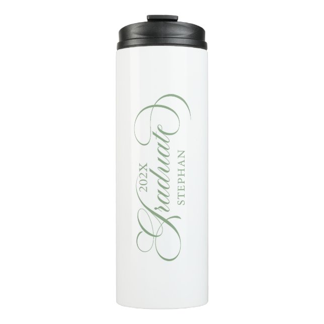 Graduate Elegant Sage-Green Script Typography Thermal Tumbler (Front)
