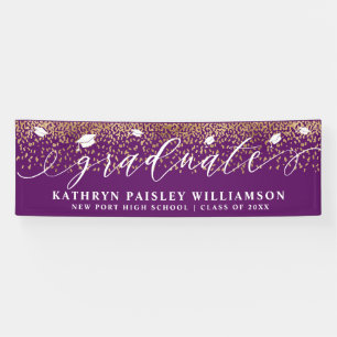 Graduate Elegant Script Gold Confetti Graduation Banner