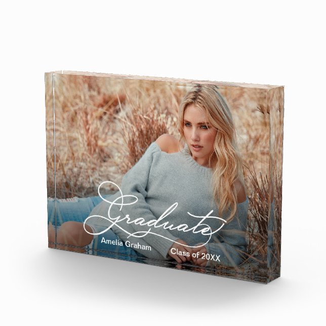 Graduate Elegant Script Graduation Gift Photo Block (Right)