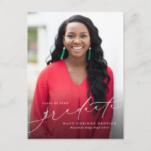Graduate elegant script vertical graduation invitation postcard