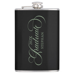 Graduate Elegant Sege Green Script Typography Hip Flask