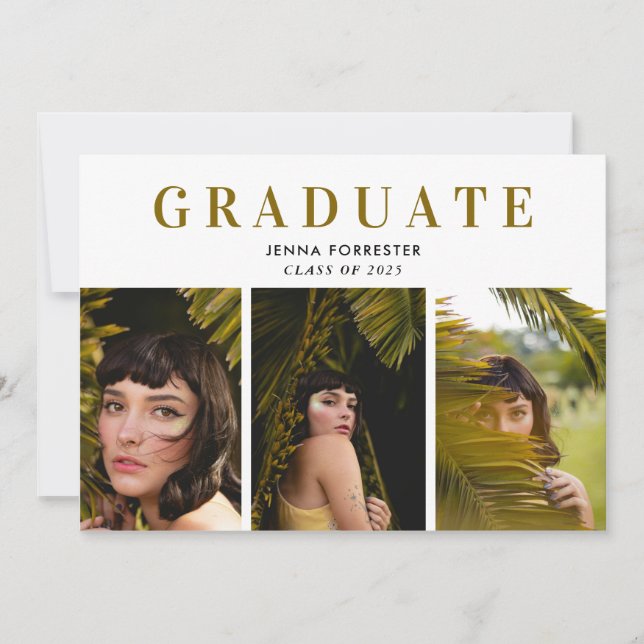 Graduate Elegant Typography Three Photos Invitation (Front)