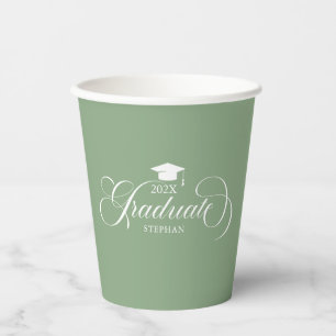 Graduate Elegant White Green Script Typography Paper Cups