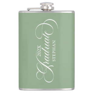 Graduate Elegant White On Green Script Typography Hip Flask