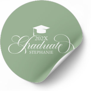 Graduate Elegant White Script Typography Classic Round Sticker