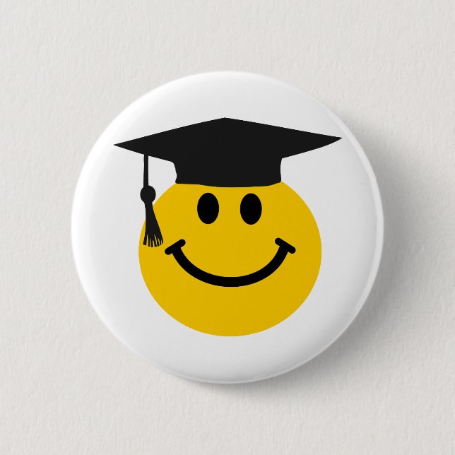 Graduate face with graduation hat 6 cm round badge (Front)