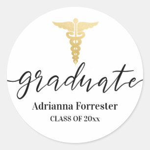Graduate Faux Gold Foil Caduceus Medical Nursing Classic Round Sticker
