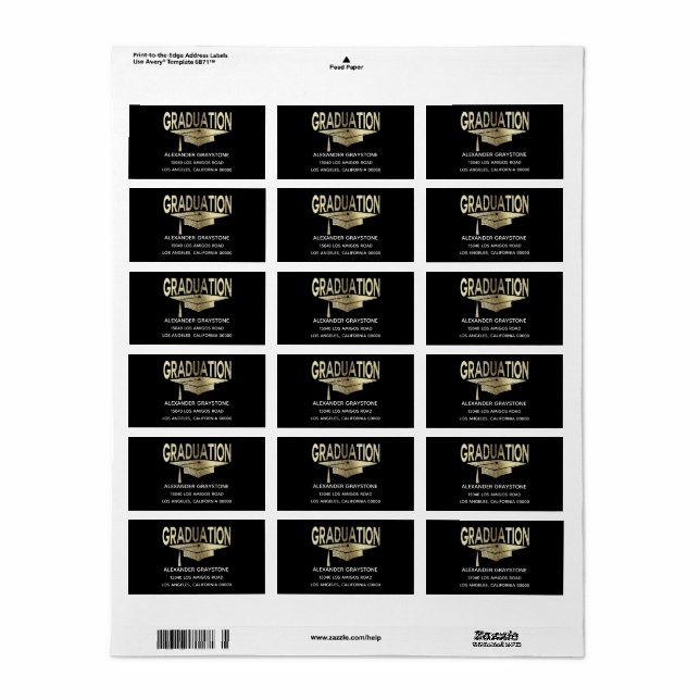 Graduate Faux Gold Graduation Black Classic Label (Full Sheet)