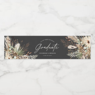 Graduate favor pampas eucalyptus black modern water bottle label