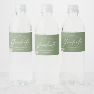 Graduate favour pampas eucalyptus elegant green water bottle label