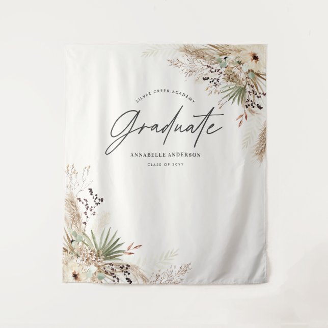 Graduate favour pampas eucalyptus elegant modern tapestry (Front)