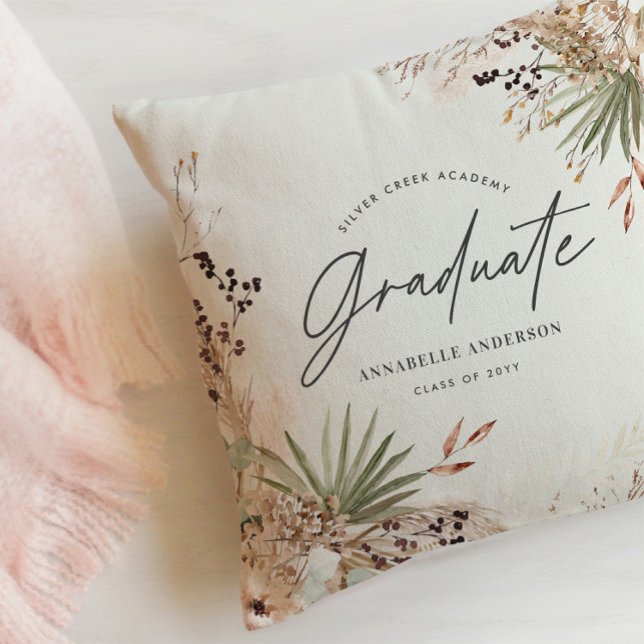 Graduate favour pampas eucalyptus elegant script cushion (Creator Uploaded)