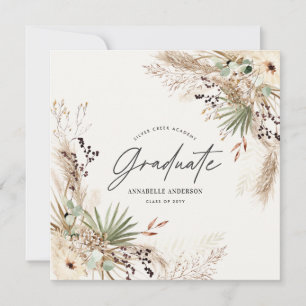 Graduate favour pampas eucalyptus elegant script invitation