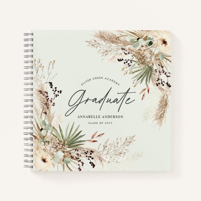 Graduate favour pampas eucalyptus elegant script notebook (Front)