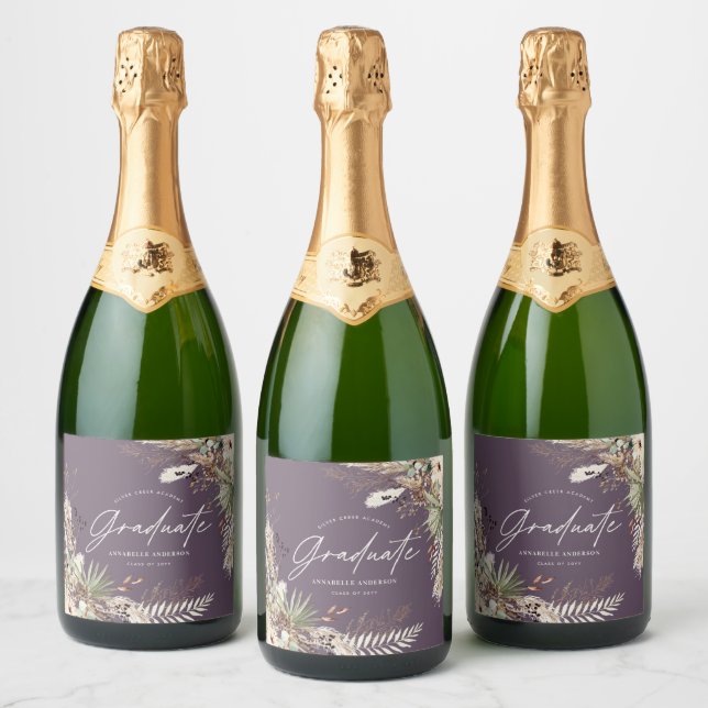 Graduate favour pampas grass eucalyptus purple chi sparkling wine label (Bottles)