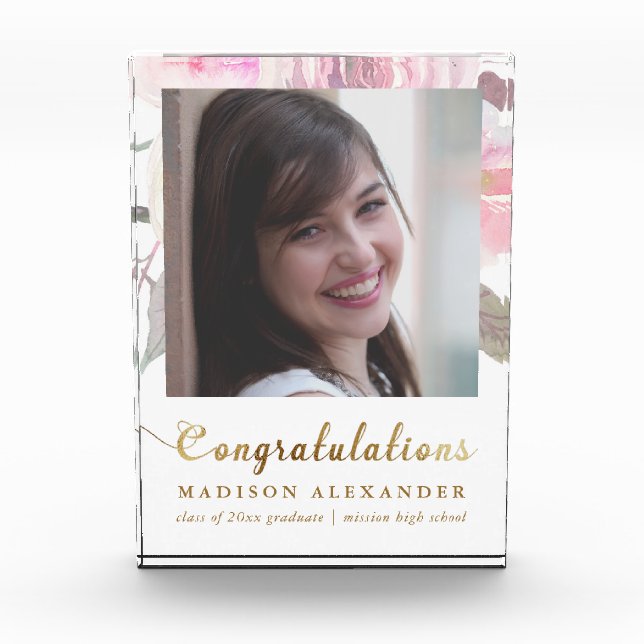 Graduate Floral Watercolor with Photo and Name Block (Front)