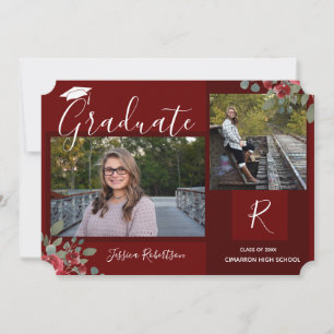Graduate Flowers and Squares Script Wine Announcement