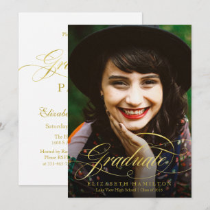 Graduate Foil Gold Classy Script Grad Party Photo Invitation