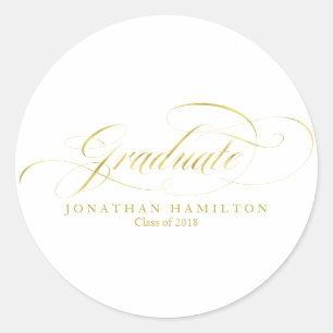 Graduate Foil Gold Elegant Script Graduation Classic Round Sticker
