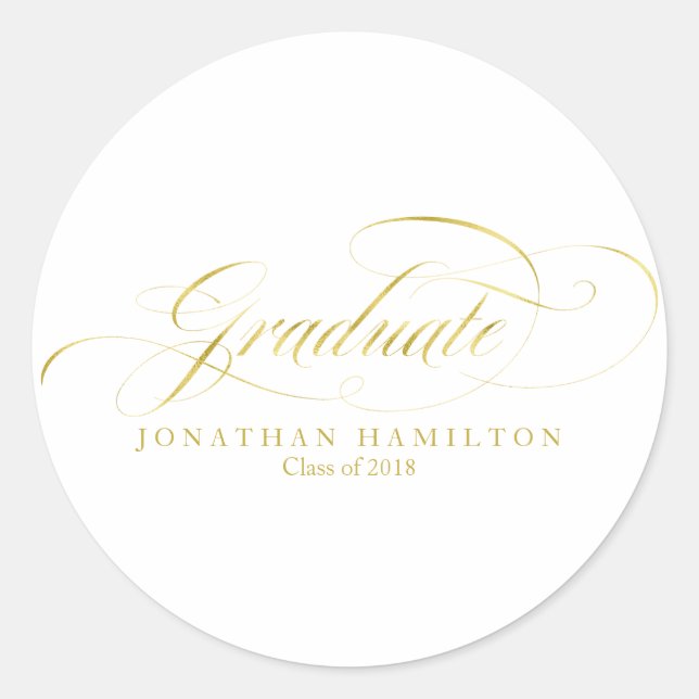 Graduate Foil Gold Elegant Script Graduation Classic Round Sticker (Front)
