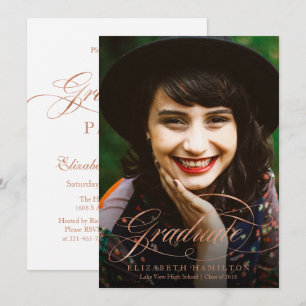 Graduate Foil Rose Gold Classy Script Photo Invitation