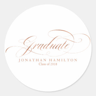 Graduate Foil Rose Gold Elegant Script Graduation Classic Round Sticker