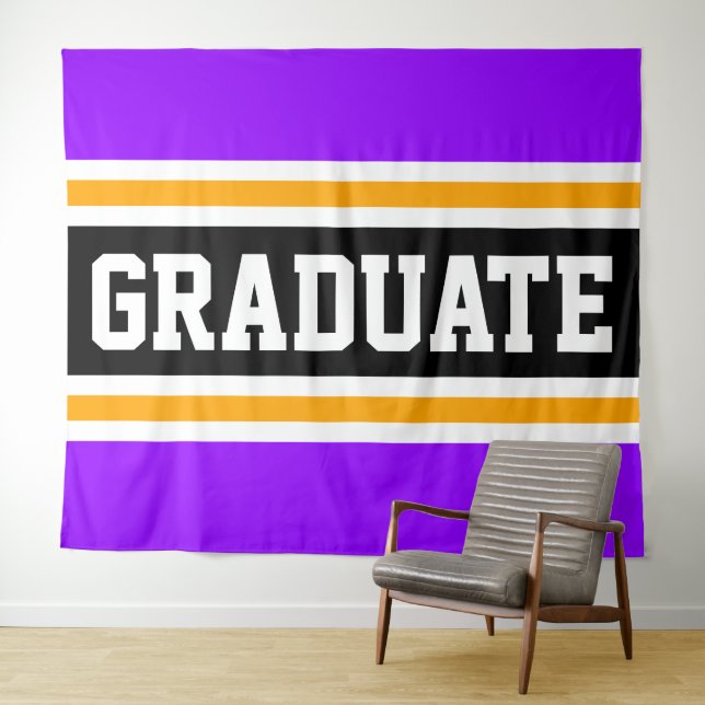 GRADUATE Fun Bright Purple Black Orange Stripes Tapestry (In Situ (Horizontal))