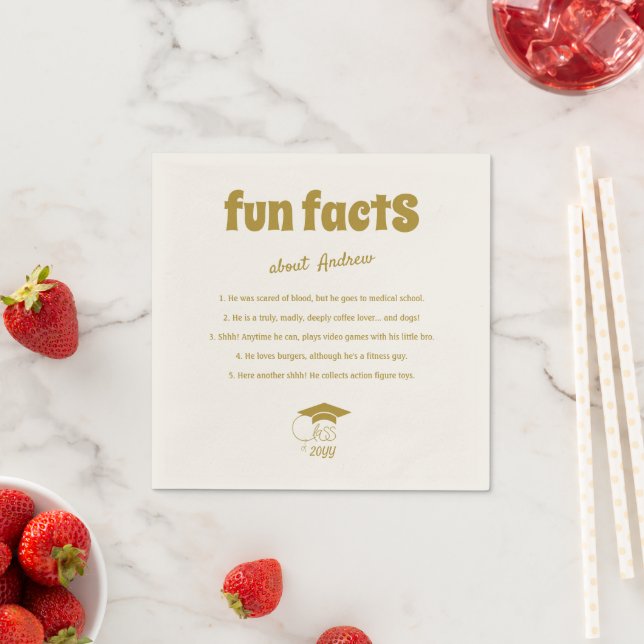 Graduate Fun Facts Class of Chic Gold Script Napkin (Insitu)