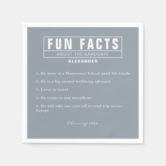 Graduate Fun Facts Light Blue Paper Napkin (Front)