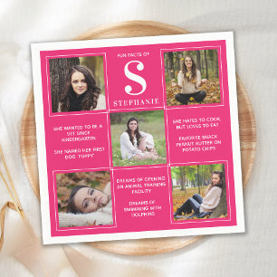 Graduate Fun Facts Pink Graduation Photo Collage  Napkin