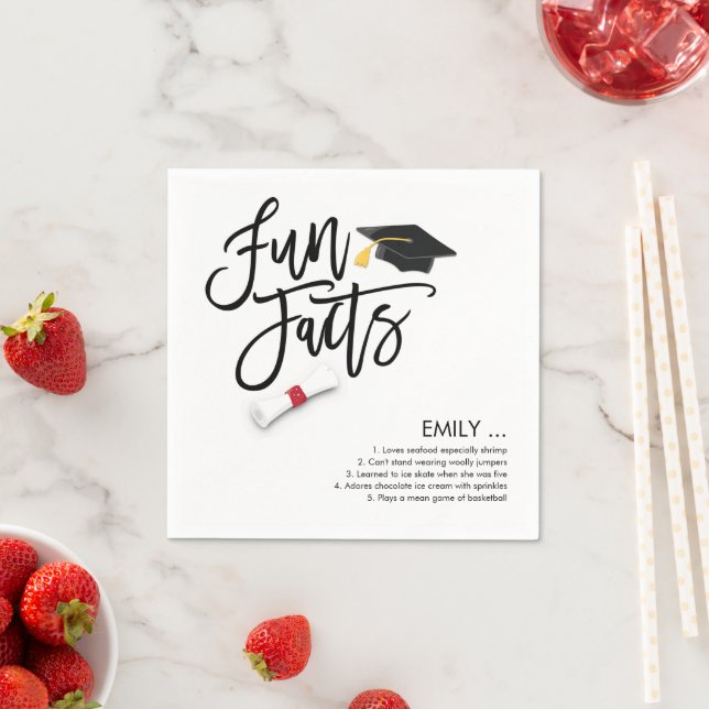 Graduate Fun Facts Script Grad Cap Diploma Napkin (Insitu)