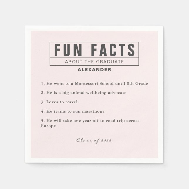 Graduate Fun Facts Soft Blush Pink Paper Napkin (Front)