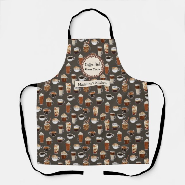 Graduate Gift Coffee Lover First Coffee Then Cook Apron (Front)