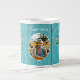 Graduate Gift Rustic Teal Blue Barn Wood Large Coffee Mug