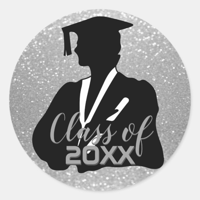 Graduate Girl Student - Class of 20XX - Silver Classic Round Sticker (Front)