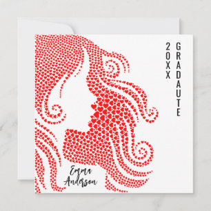 Graduate Girl's Silhouette in Red Hearts  Card
