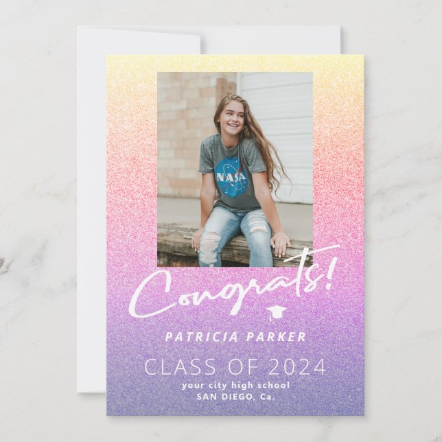Graduate girly modern high school photo graduation announcement (Front)