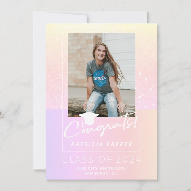 Graduate girly modern high school photo graduation announcement (Front)
